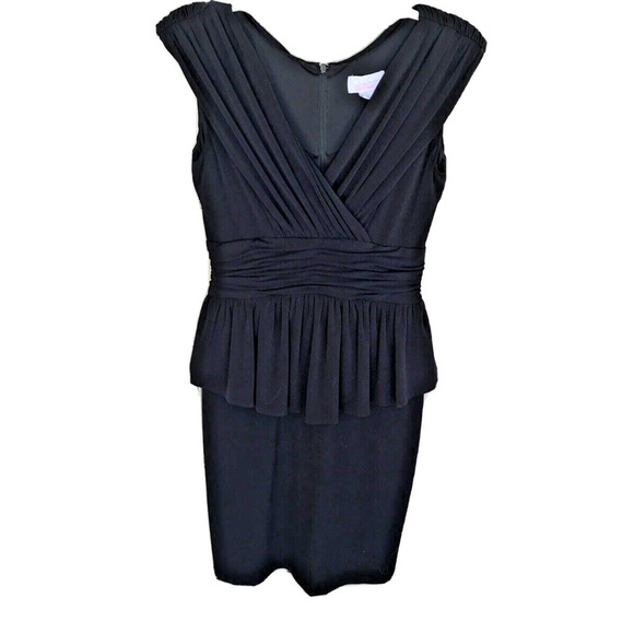 Jessica Simpson Dress Sz4 Black Peplum Fitted Skirt V Neck Pre-Owned - Picture 1 of 10